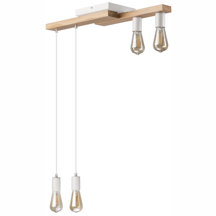 Lámpara colgante CORTINA 4xE27/15W/230V blanco/roble