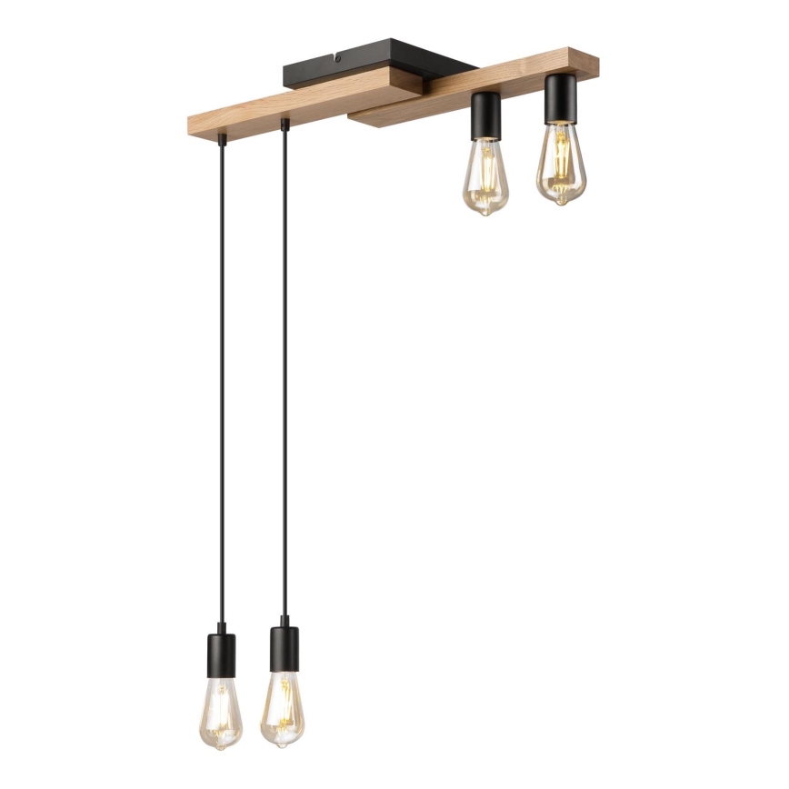 Lámpara colgante CORTINA 4xE27/15W/230V negro/roble