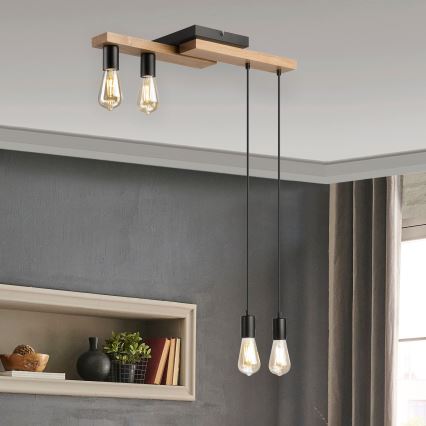 Lámpara colgante CORTINA 4xE27/15W/230V negro/roble