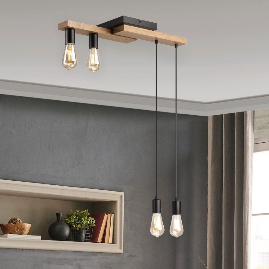 Lámpara colgante CORTINA 4xE27/15W/230V negro/roble