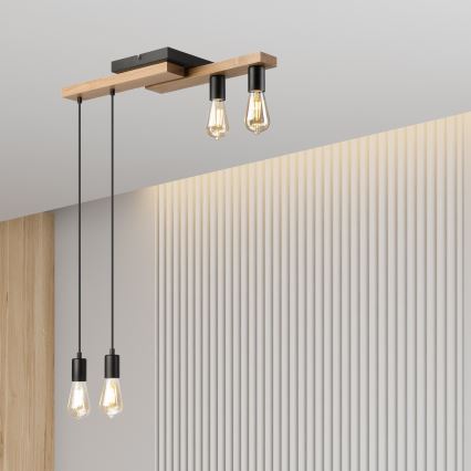 Lámpara colgante CORTINA 4xE27/15W/230V negro/roble