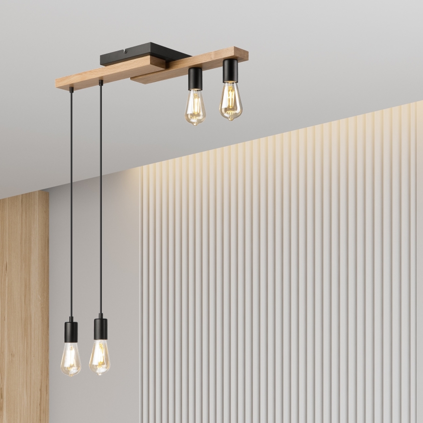 Lámpara colgante CORTINA 4xE27/15W/230V negro/roble