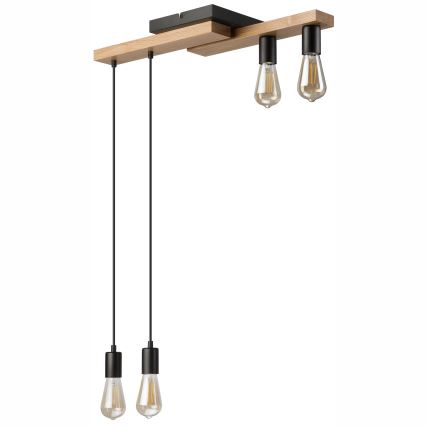 Lámpara colgante CORTINA 4xE27/15W/230V negro/roble