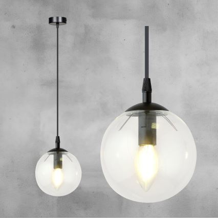 Lámpara colgante COSMO 1xE14/10W/230V diá. 14 cm negro/transparente