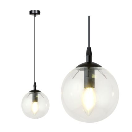Lámpara colgante COSMO 1xE14/10W/230V diá. 14 cm negro/transparente