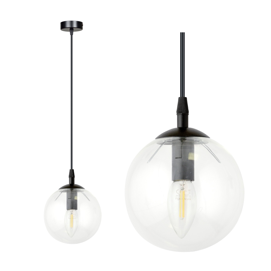 Lámpara colgante COSMO 1xE14/10W/230V diá. 14 cm negro/transparente