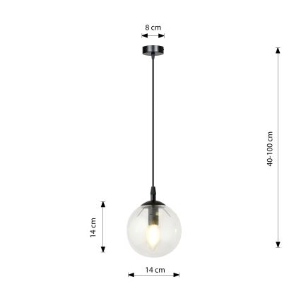 Lámpara colgante COSMO 1xE14/10W/230V diá. 14 cm negro/transparente
