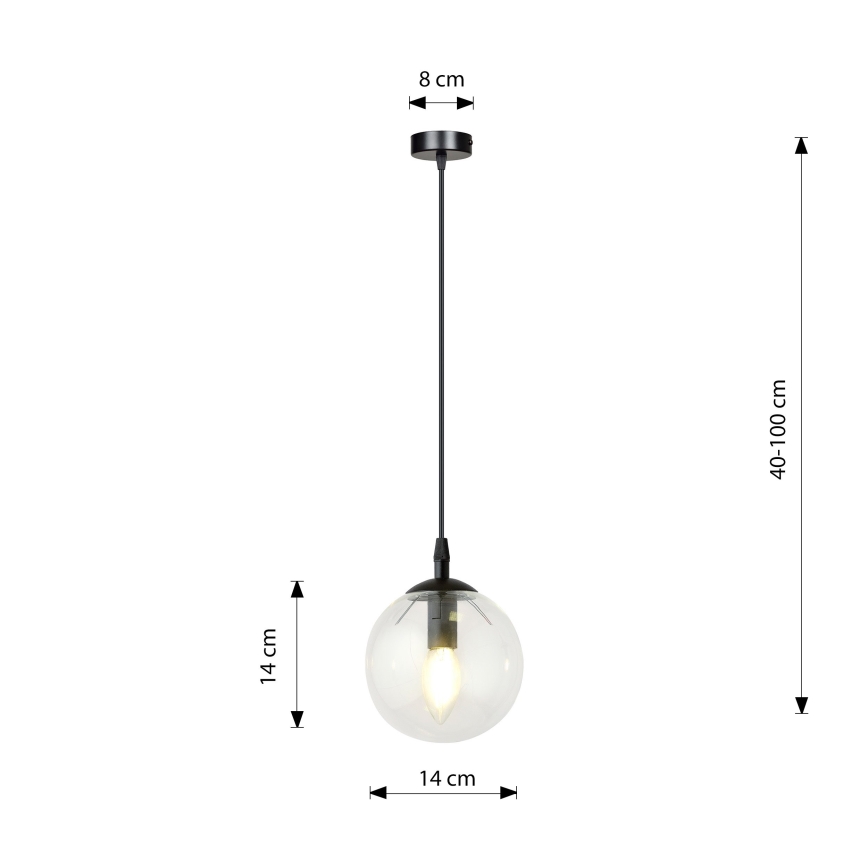 Lámpara colgante COSMO 1xE14/10W/230V diá. 14 cm negro/transparente