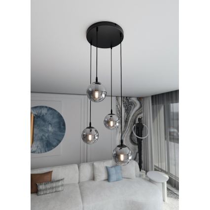 Lámpara colgante COSMO 4xE14/10W/230V diá. 40 cm negro/gris