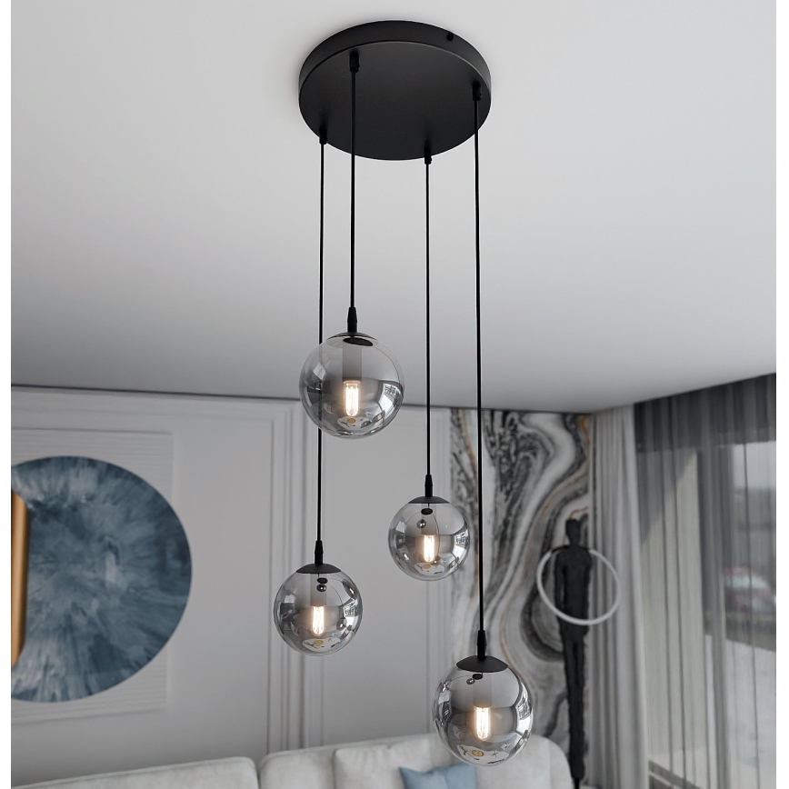 Lámpara colgante COSMO 4xE14/10W/230V diá. 40 cm negro/gris