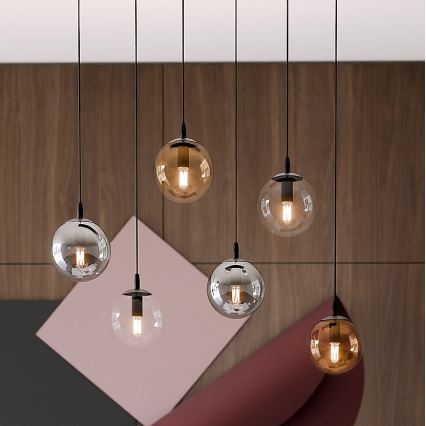 Lámpara colgante COSMO 6xE14/10W/230V negro/gris/beige/transparente
