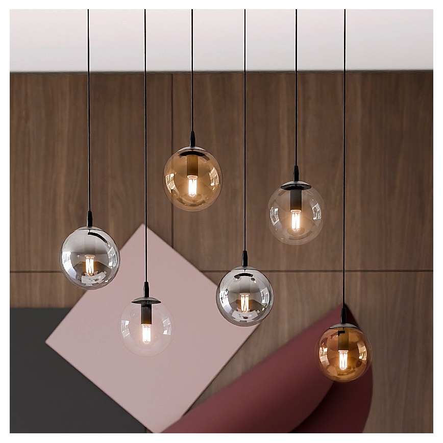 Lámpara colgante COSMO 6xE14/10W/230V negro/gris/beige/transparente