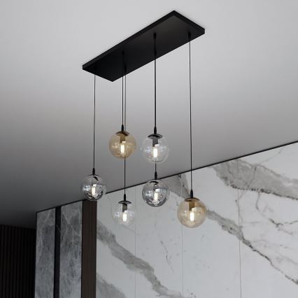 Lámpara colgante COSMO 6xE14/10W/230V negro/gris/beige/transparente