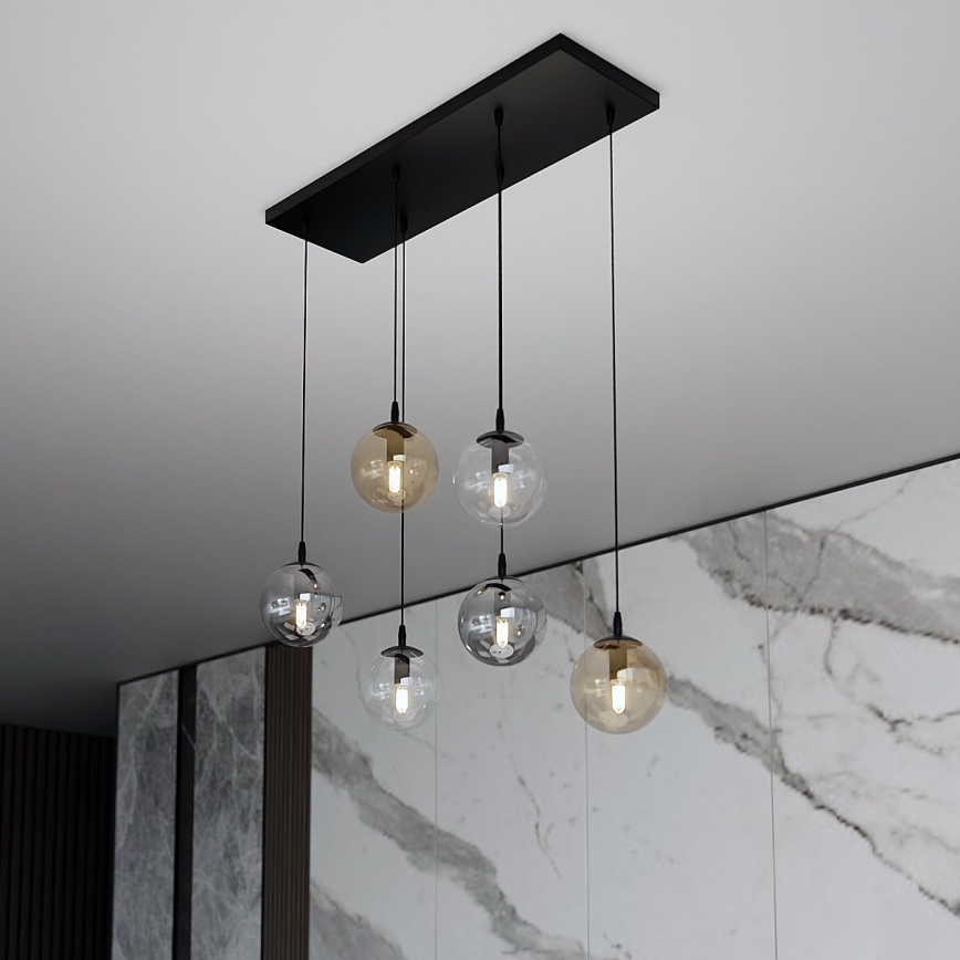Lámpara colgante COSMO 6xE14/10W/230V negro/gris/beige/transparente