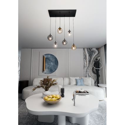 Lámpara colgante COSMO 6xE14/10W/230V negro/gris/beige/transparente