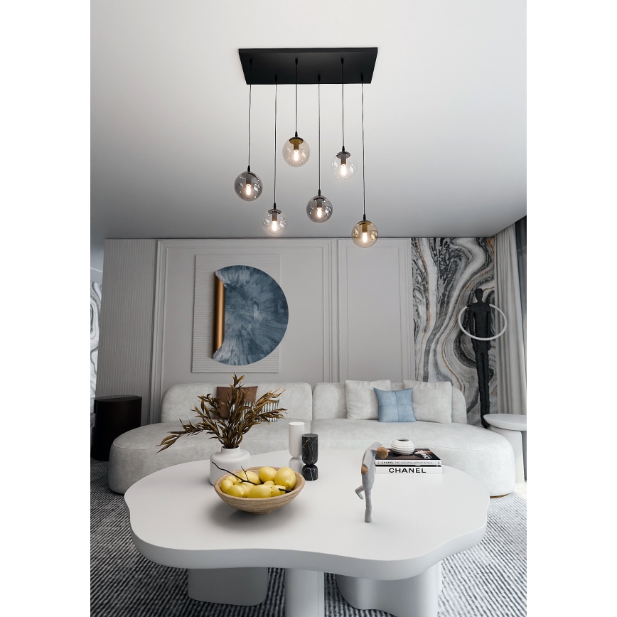 Lámpara colgante COSMO 6xE14/10W/230V negro/gris/beige/transparente