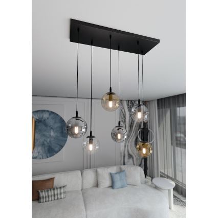 Lámpara colgante COSMO 6xE14/10W/230V negro/gris/beige/transparente