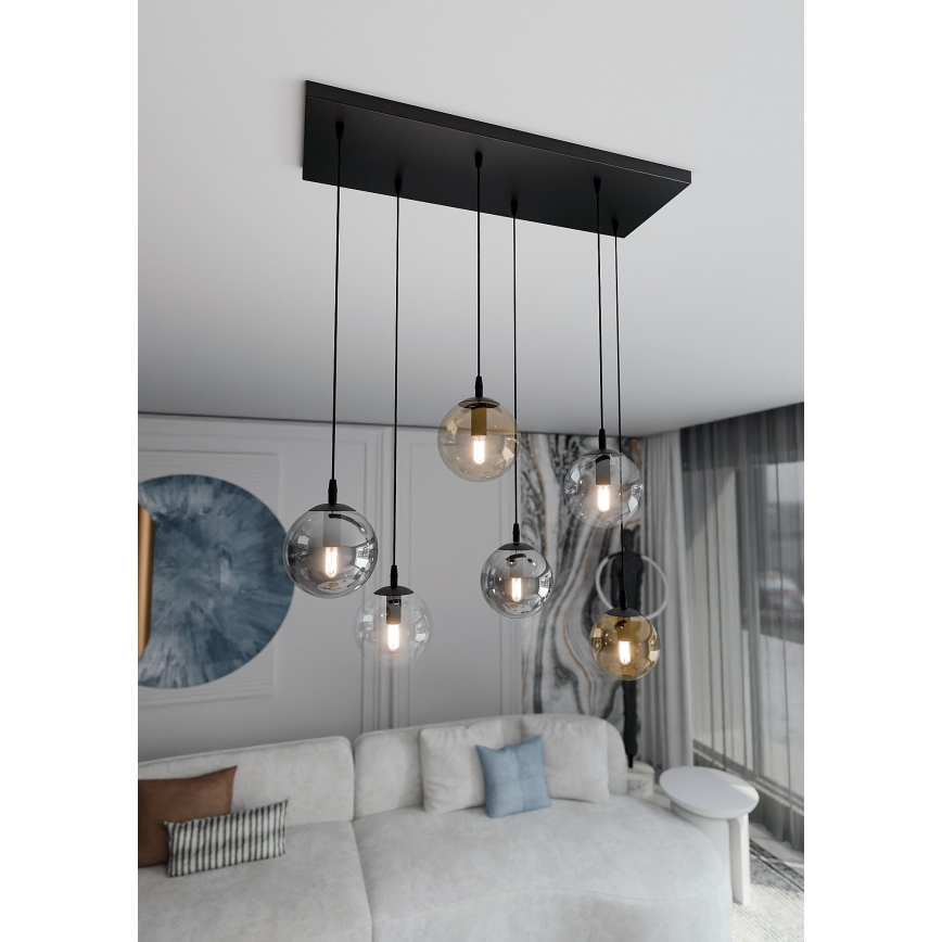 Lámpara colgante COSMO 6xE14/10W/230V negro/gris/beige/transparente
