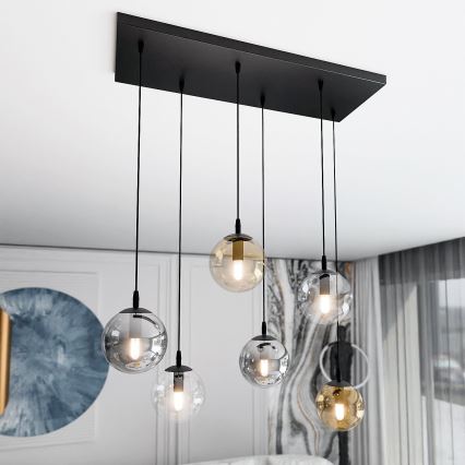 Lámpara colgante COSMO 6xE14/10W/230V negro/gris/beige/transparente