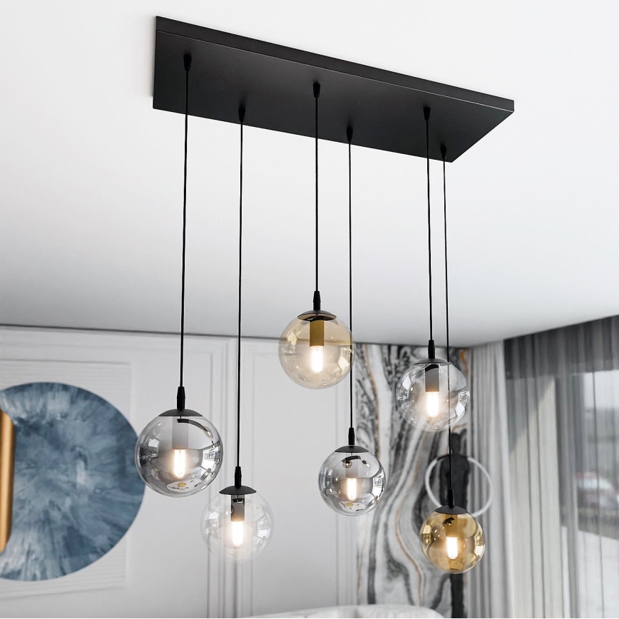 Lámpara colgante COSMO 6xE14/10W/230V negro/gris/beige/transparente
