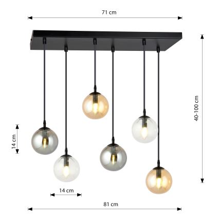 Lámpara colgante COSMO 6xE14/10W/230V negro/gris/beige/transparente