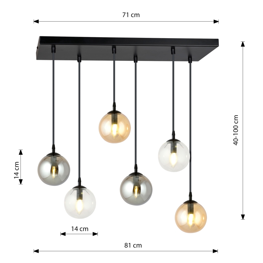 Lámpara colgante COSMO 6xE14/10W/230V negro/gris/beige/transparente