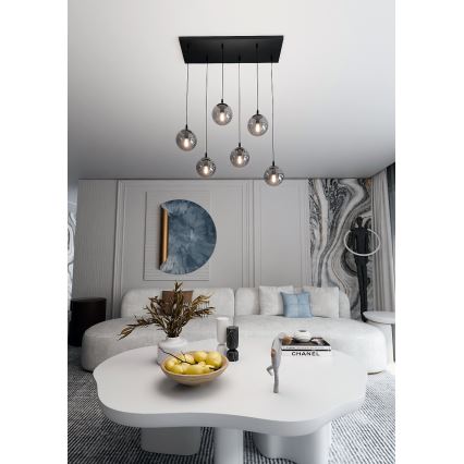 Lámpara colgante COSMO 6xE14/10W/230V negro/gris