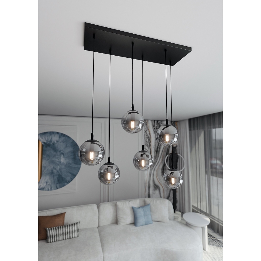 Lámpara colgante COSMO 6xE14/10W/230V negro/gris