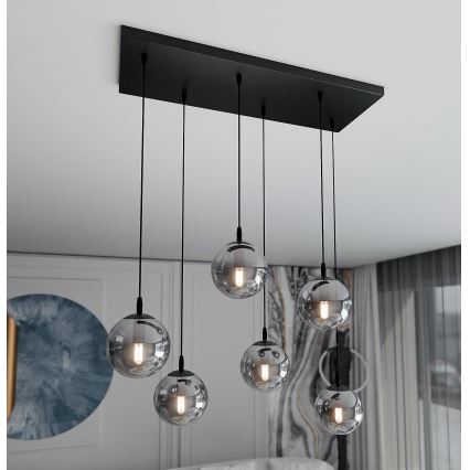 Lámpara colgante COSMO 6xE14/10W/230V negro/gris
