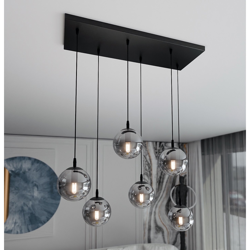 Lámpara colgante COSMO 6xE14/10W/230V negro/gris