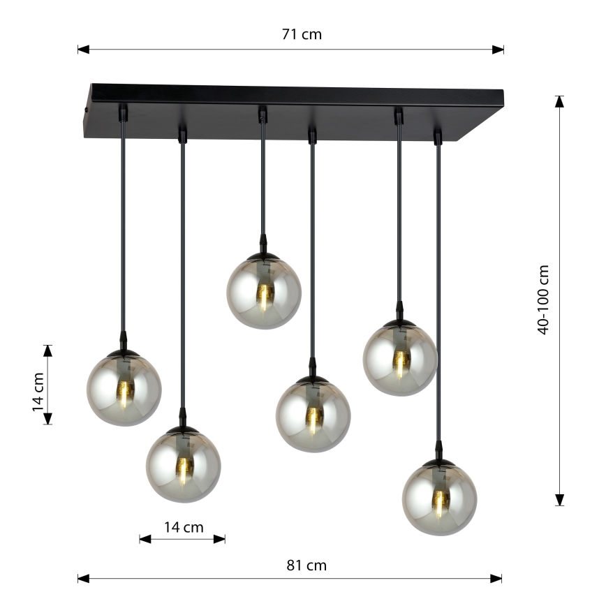 Lámpara colgante COSMO 6xE14/10W/230V negro/gris