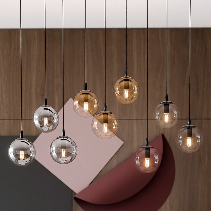 Lámpara colgante COSMO 9xE14/10W/230V negro/gris/beige/transparente