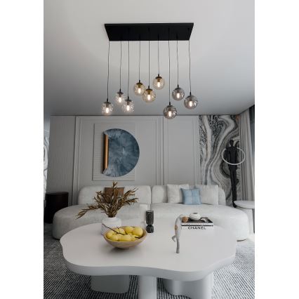 Lámpara colgante COSMO 9xE14/10W/230V negro/gris/beige/transparente
