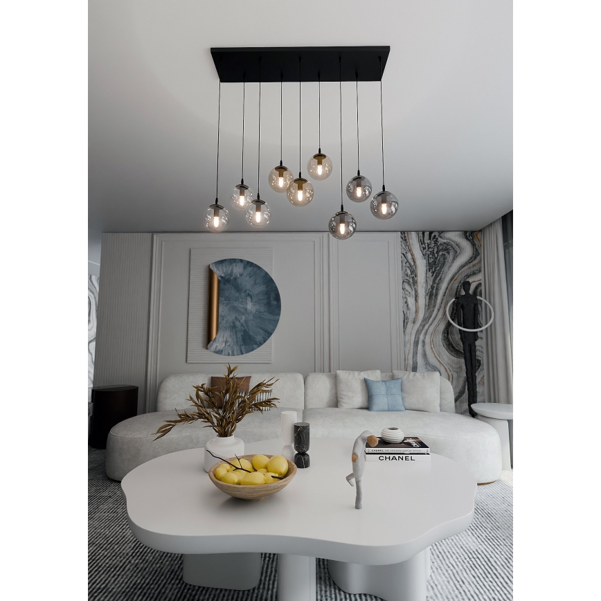 Lámpara colgante COSMO 9xE14/10W/230V negro/gris/beige/transparente