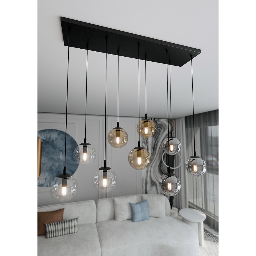 Lámpara colgante COSMO 9xE14/10W/230V negro/gris/beige/transparente