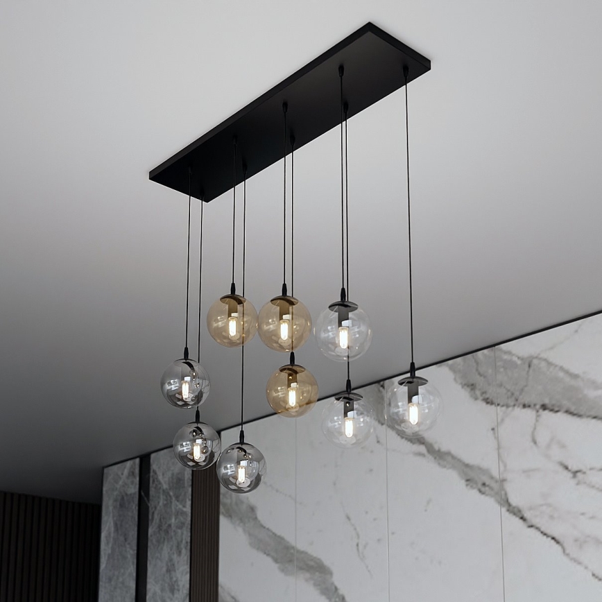Lámpara colgante COSMO 9xE14/10W/230V negro/gris/beige/transparente