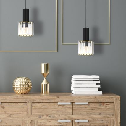 Lámpara colgante CRISTAL 1xE27/60W/230V negro