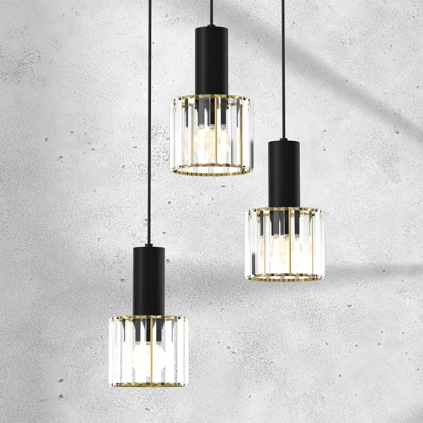 Lámpara colgante CRISTAL 3xE27/60W/230V negro