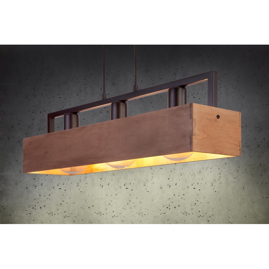 Lámpara colgante DAKOTA 3xE27/60W/230V madera/negro