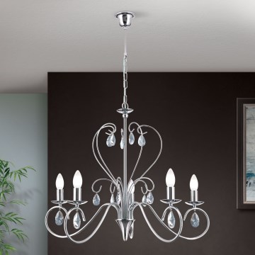 Lámpara colgante de cristal ALESSIA 5xE14/40W/230V cromo brillante