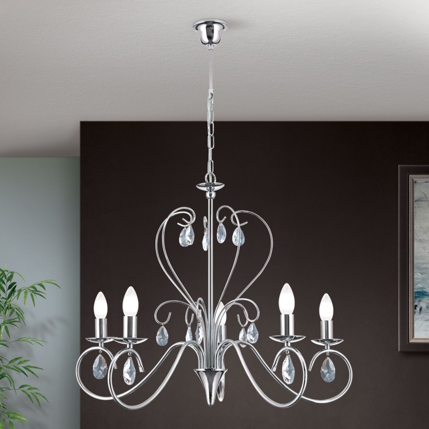 Lámpara colgante de cristal ALESSIA 5xE14/40W/230V cromo brillante