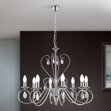 Lámpara colgante de cristal ALESSIA 8xE14/40W/230V cromo brillante