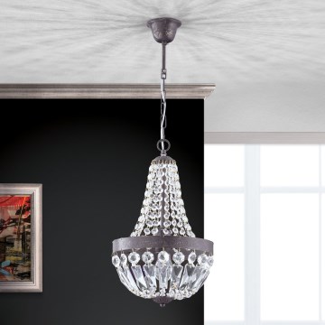 Lámpara colgante de cristal ARILA 1xE27/60W/230V diá. 25,5 cm marrón/pátina