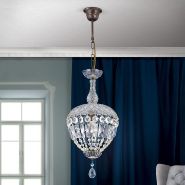Lámpara colgante de cristal ARILA 1xE27/60W/230V diá. 25 cm marrón/pátina