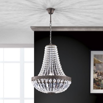 Lámpara colgante de cristal ARILA 3xE27/60W/230V diá. 40 cm marrón/pátina