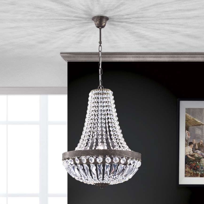 Lámpara colgante de cristal ARILA 3xE27/60W/230V diá. 40 cm marrón/pátina