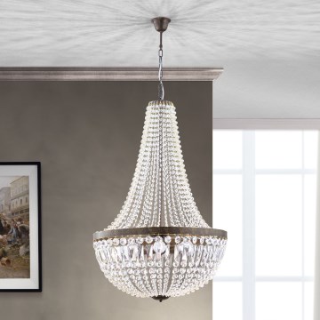 Lámpara colgante de cristal ARILA 6xE27/60W/230V diá. 60 cm marrón/pátina