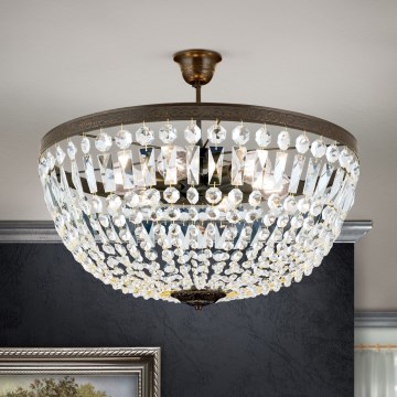 Lámpara colgante de cristal ARILA 6xE27/60W/230V diá. 60 cm marrón/pátina