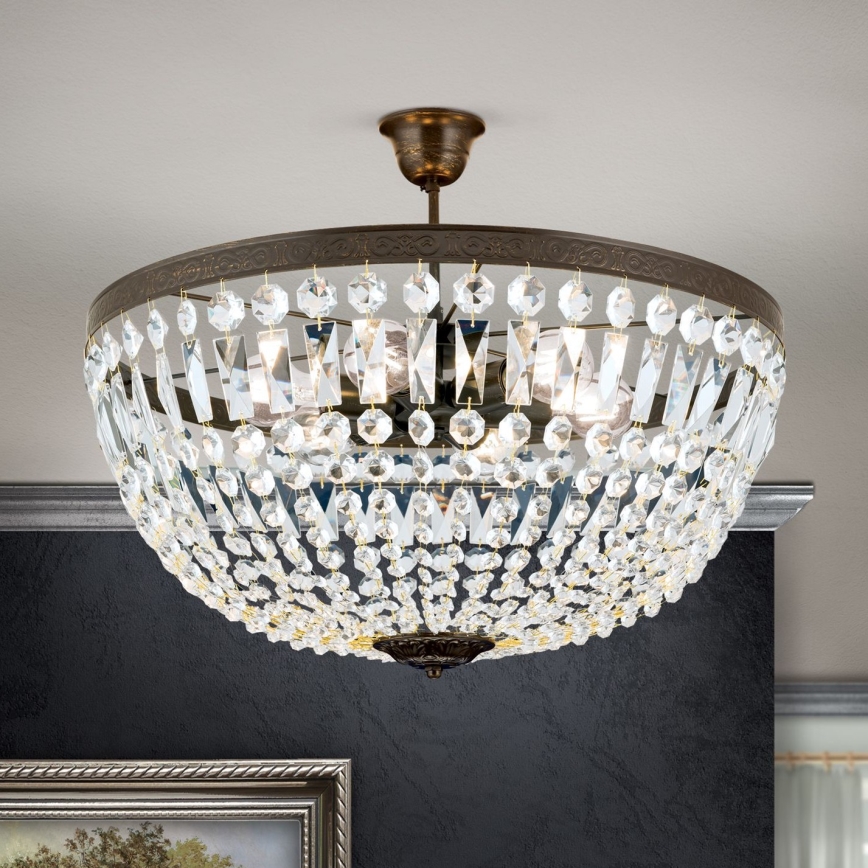 Lámpara colgante de cristal ARILA 6xE27/60W/230V diá. 60 cm marrón/pátina