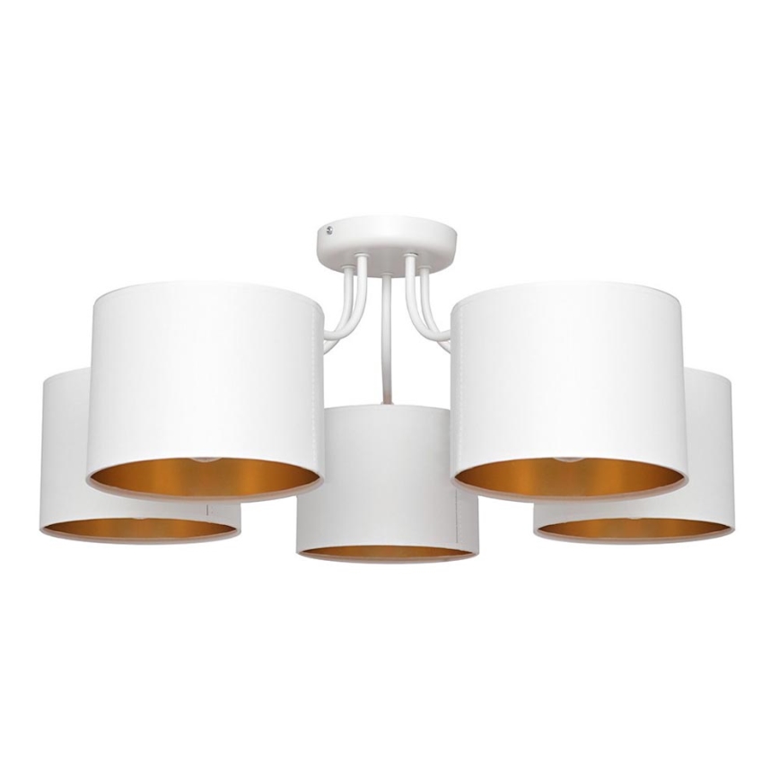 Lámpara colgante de luces de superficie ALBA 5xE27/15W/230V blanco/dorado